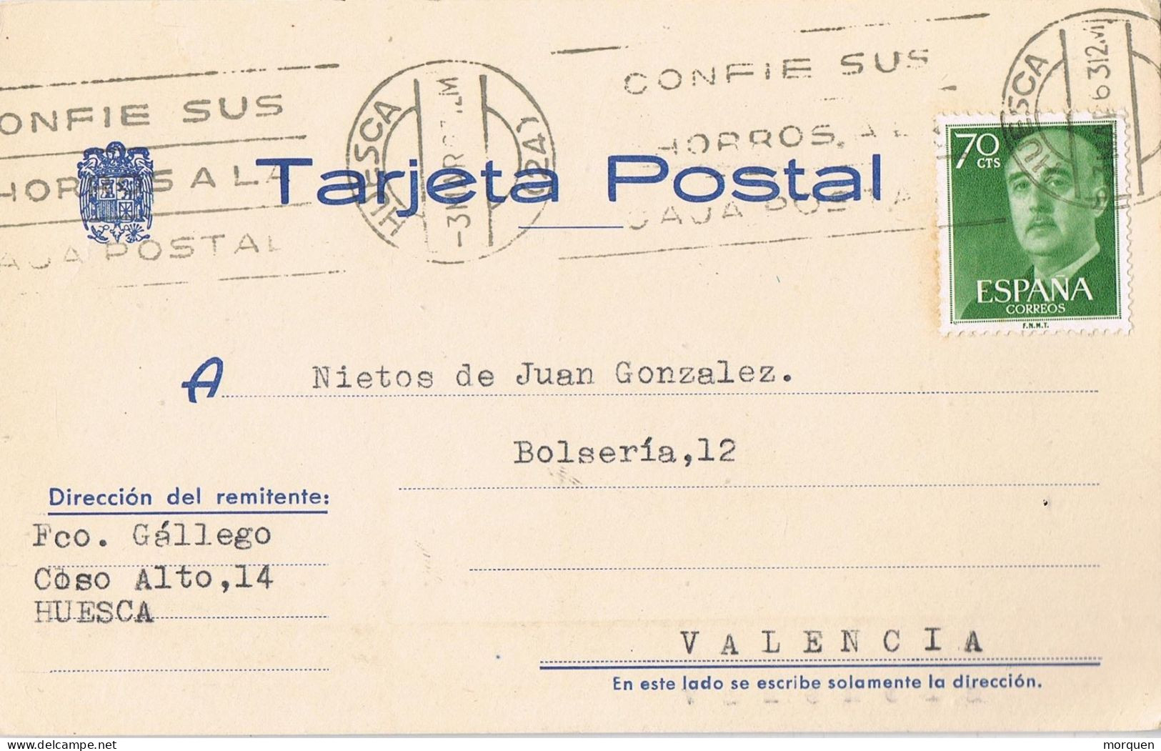 53962. Tarjeta Comercial HUESCA 1963, Pedido De Tejidos A Valencia - Brieven En Documenten