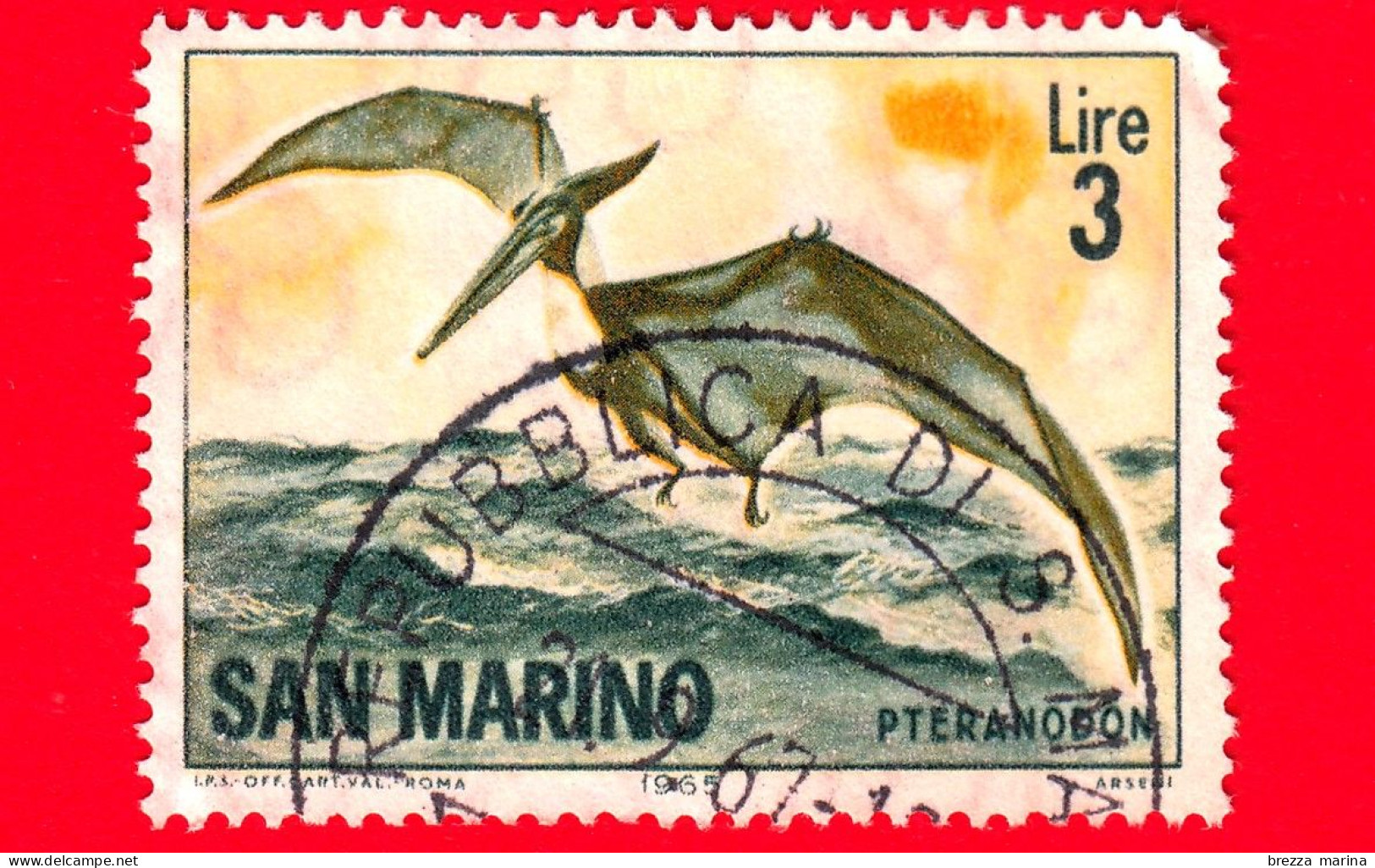 SAN MARINO - Usato - 1965 - Animali Preistorici - Animals - Pteranodonte - 3 L. - Used Stamps