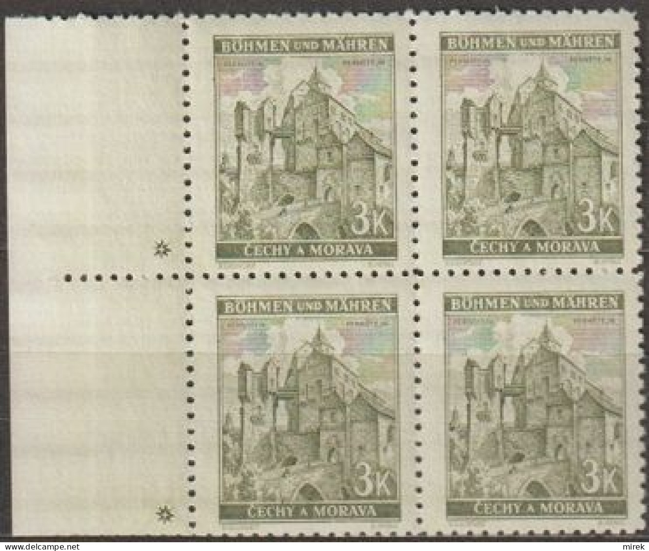 065/ Pof. 61, Yellow Green, Border 4-block, Plate Mark + - Unused Stamps