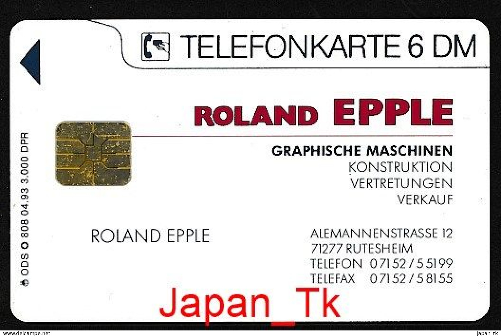 GERMANY O 808 93 Roland Epple - Aufl  3 000 - Siehe Scan - O-Series: Kundenserie Vom Sammlerservice Ausgeschlossen