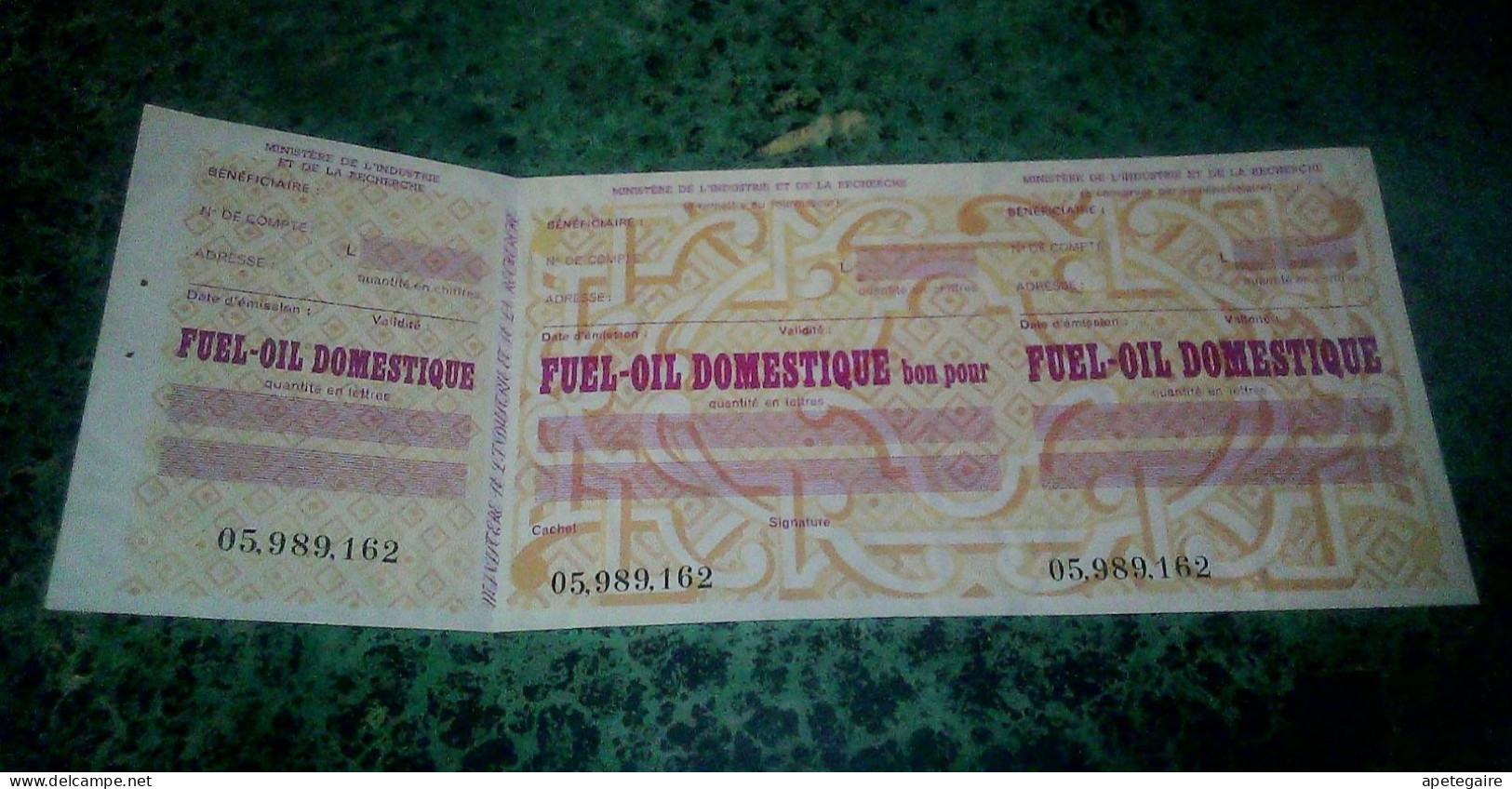 Vieux Papier Ticket Bon Non Rempli Pour Du Fuel -oil Domestique - Ohne Zuordnung