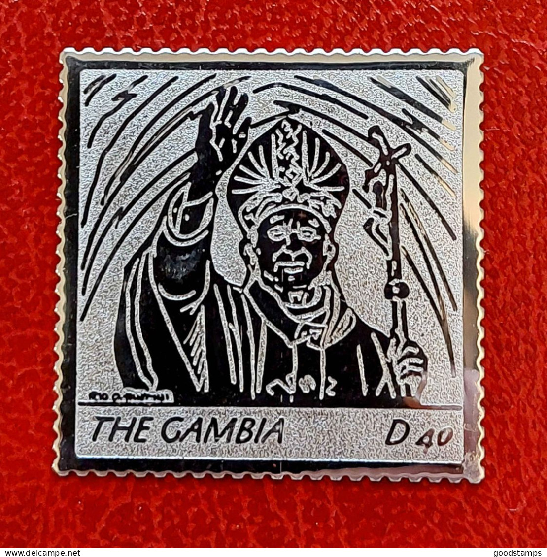 Gambia 2005, Pope John Paul II With Papal Ferula , Sterling Silver Foil/embossed Stamp, Death Of The Pope,MNH , Mi. 5565 - Gambie (1965-...)