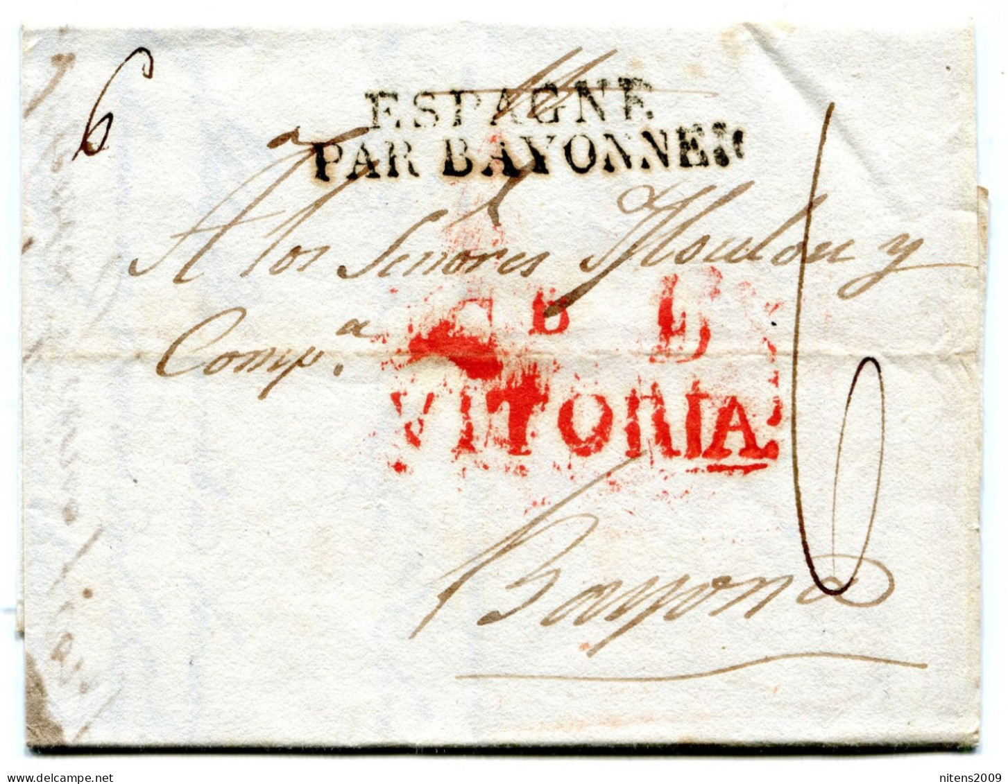 LETTRE AVEC TEXTE DE VITORIA POUR BAYONNE ENTRÉE PAR BAYONNE TAXE 6 AU RECTO AU DOS 23 MAI 1824 SUP - Entry Postmarks