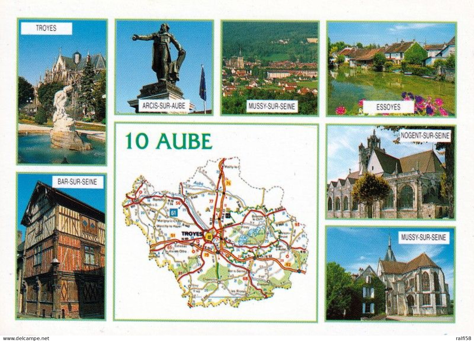 1 Map Of France * 1 Ansichtskarte Mit Der Landkarte - Département Aube - Ordnungsnummer 10 * - Landkaarten