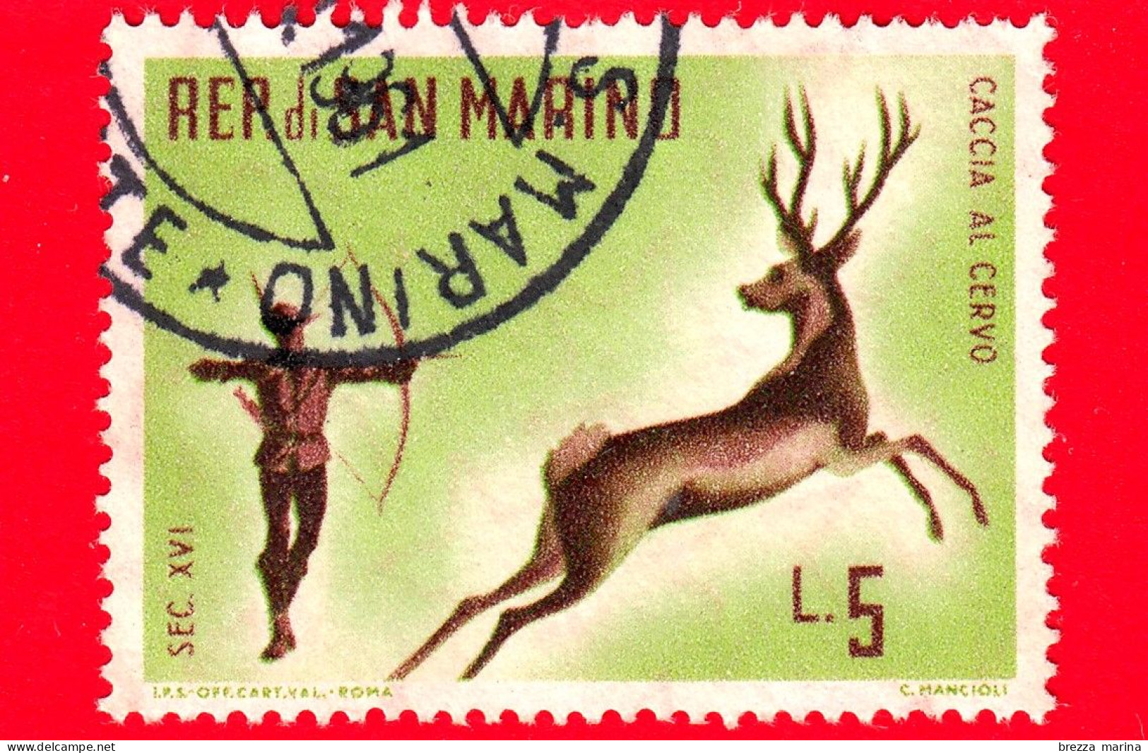 SAN MARINO - Usato - 1961 - Caccia Antica - Caccia Al Cervo - 5 - Used Stamps