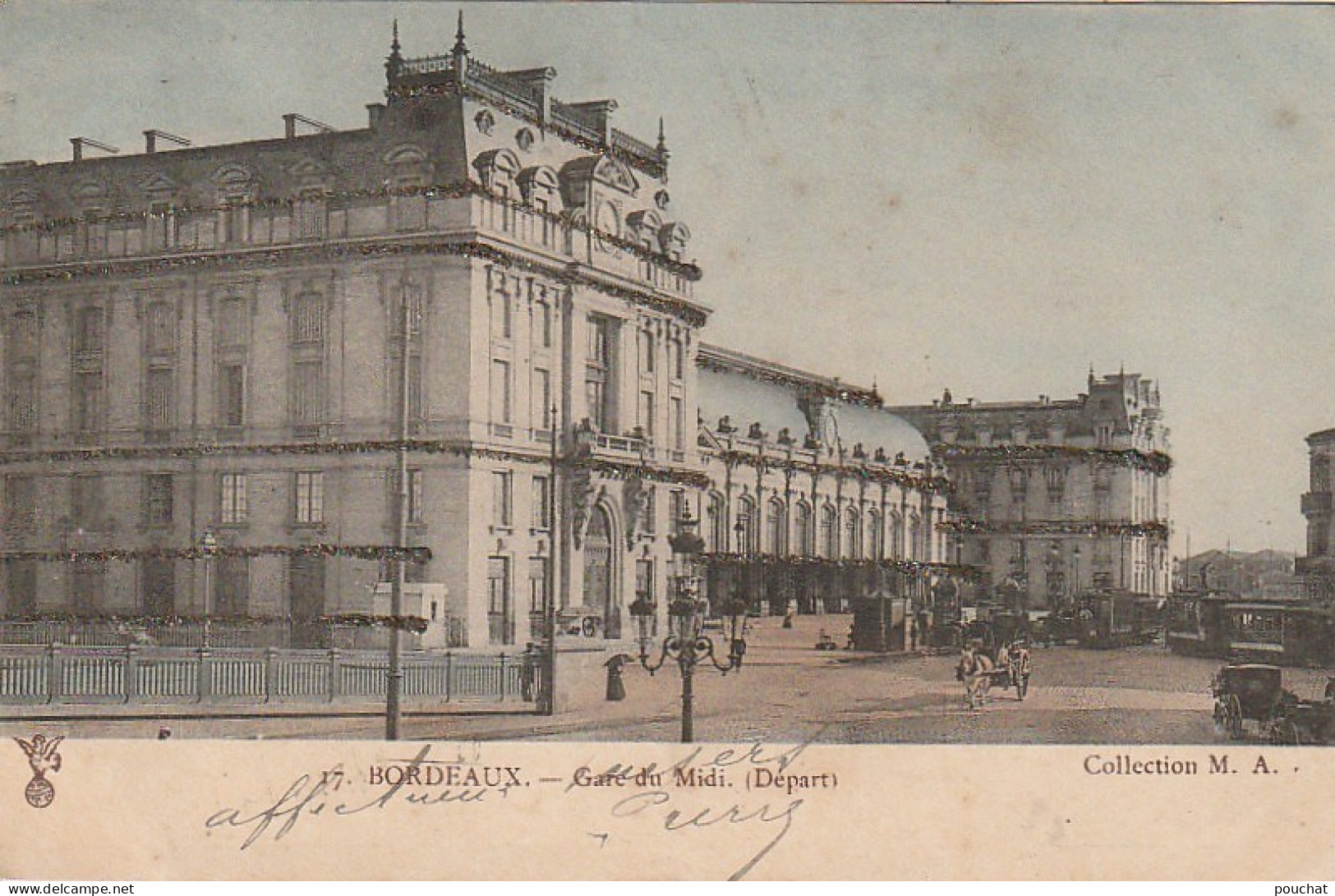 QU 23-(33) BORDEAUX - GARE DU MIDI - CARTE COLORISEE AVEC BRILLANTS - ANIMATION  - 2 SCANS - Bordeaux