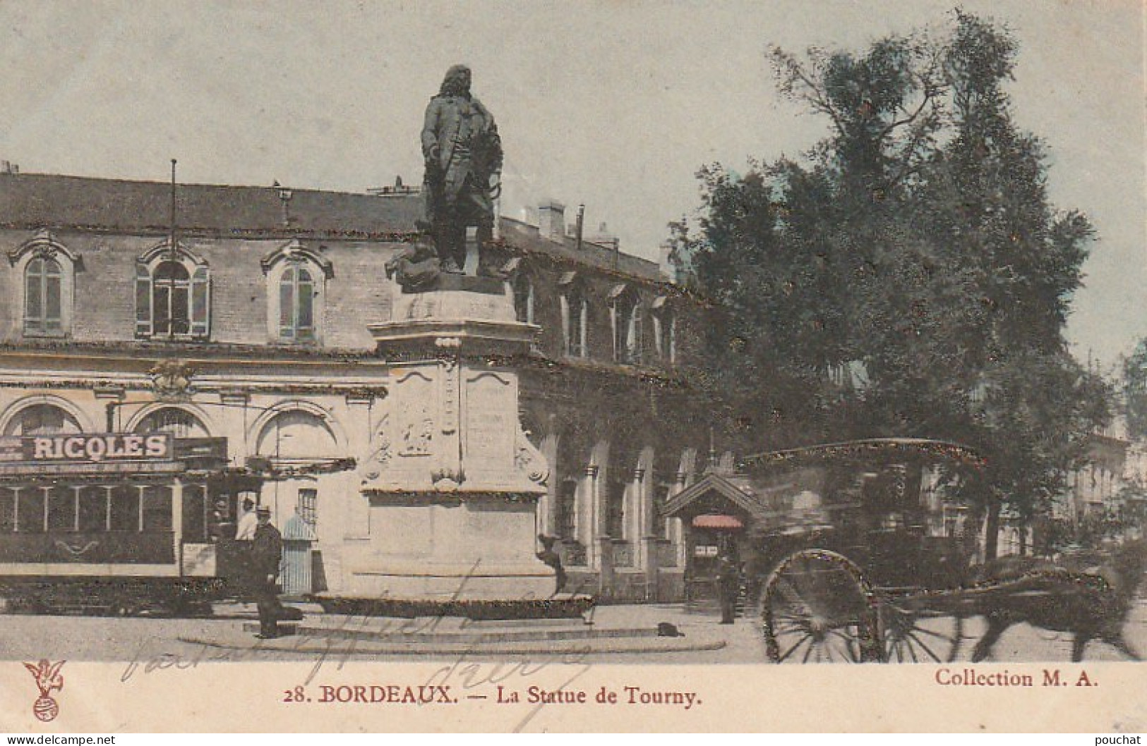 QU 23-(33) BORDEAUX - LA STATUE DE TOURNY  - CARTE COLORISEE AVEC BRILLANTS - ANIMATION  - 2 SCANS - Bordeaux