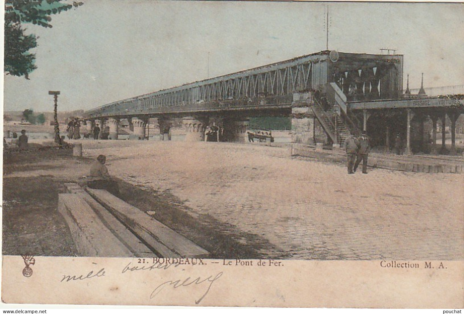 QU 23-(33) BORDEAUX - LE PONT DE FER  - CARTE COLORISEE AVEC BRILLANTS - ANIMATION  - 2 SCANS - Bordeaux