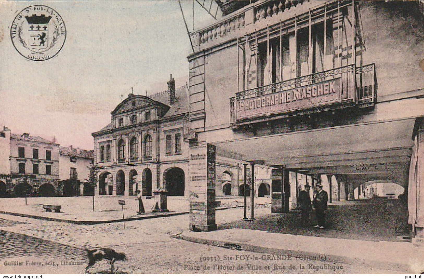 QU 23-(33) SAINTE FOY LA GRANDE - PLACE DE L' HOTEL DE VILLE ET RUE DE LA REPUBLIQUE - CARTE COLORISEE  - Autres & Non Classés