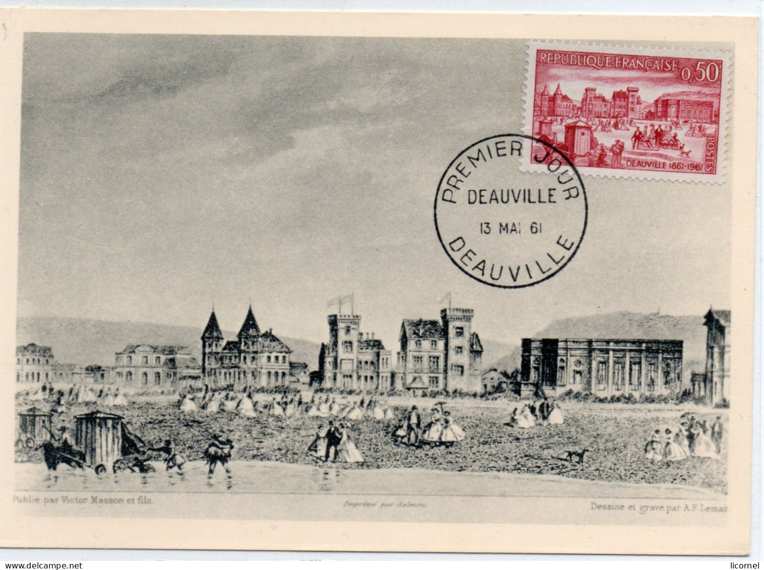 Carte Maxi  1961 Premier Jour : DEAUVILLE EN 1861 - 1960-1969