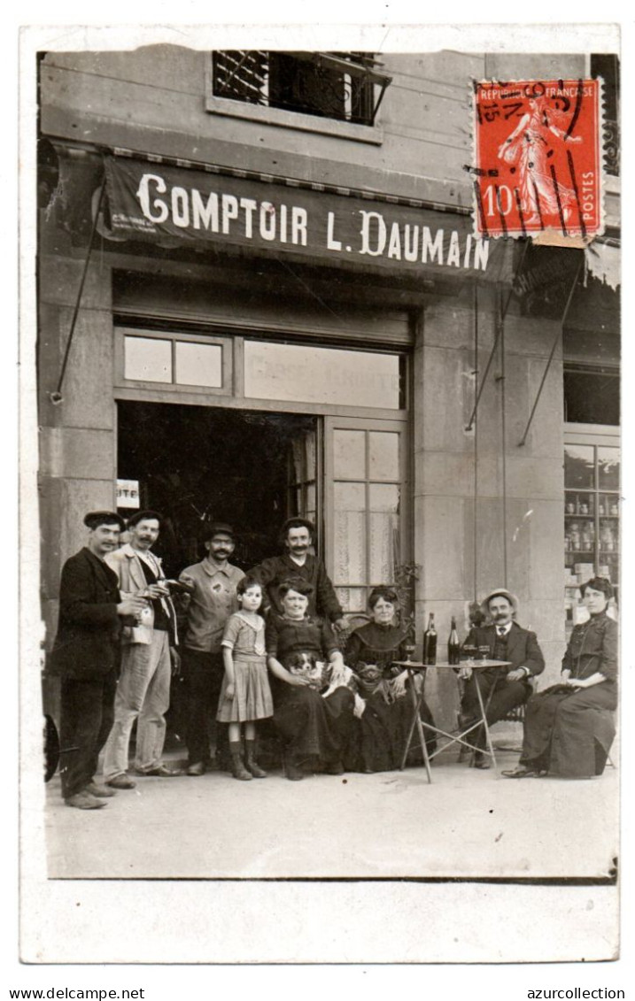 Devanture Du Café-Comptoir L. Daumain. Carte Photo Animée Non Située - Cafes