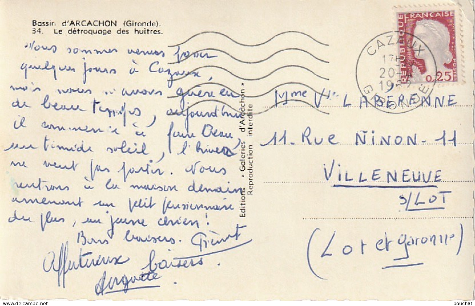 QU 25-(33) BASSIN D' ARCACHON - LE DETROQUAGE DES HUITRES - CARTE COULEURS - 2 SCANS - Autres & Non Classés