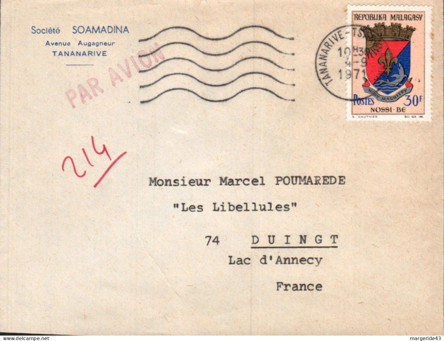 MADAGASCAR SEUL SUR LETTRE POUR LA FRANCE 1971 - Madagascar (1960-...)