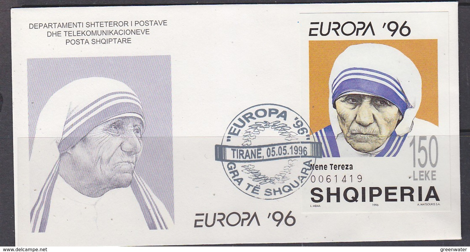 Europa Cept 1996 Albania Mother Theresa M/s  FDC (59720) - 1996