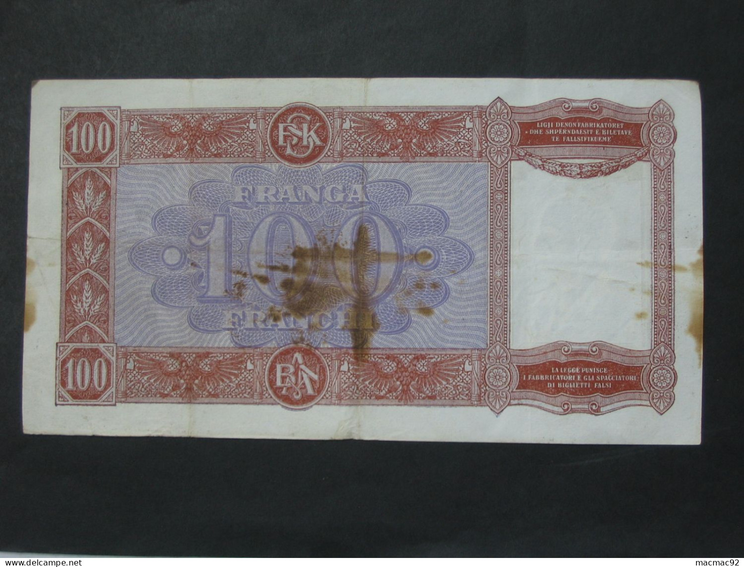 ALBANIE - 100 Njiqind Franga 1939 (date Non Marqué) - Banca Nazionale D'Albania   **** EN ACHAT IMMEDIAT **** - Albanië