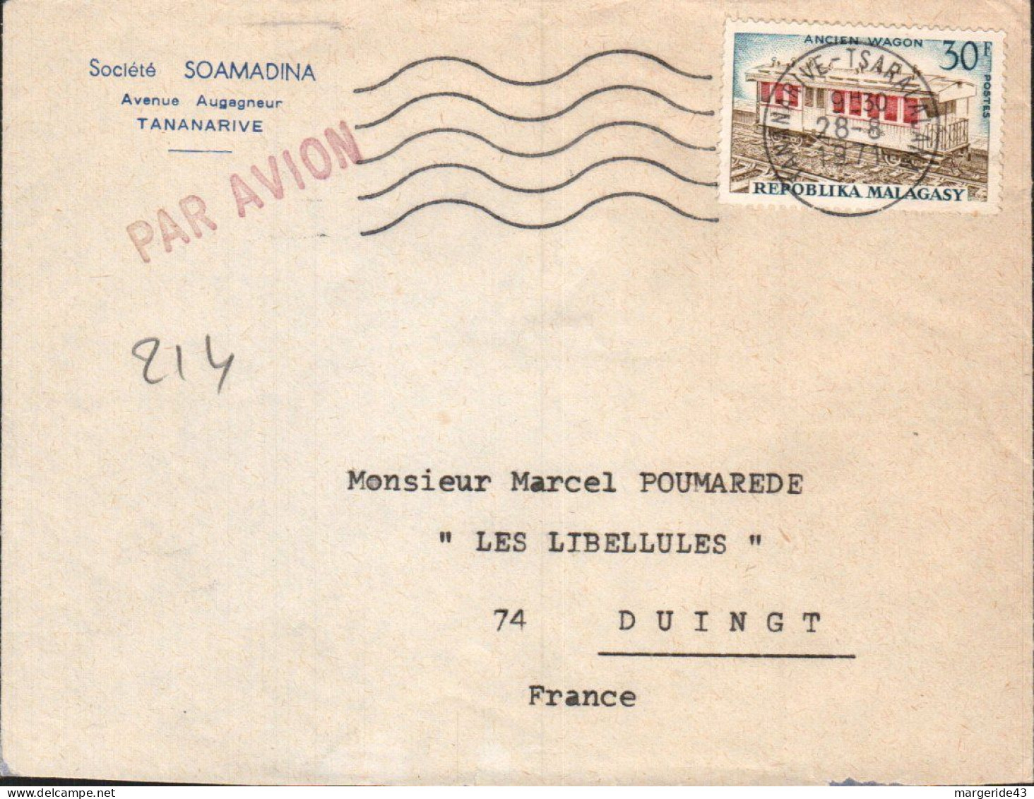 MADAGASCAR SEUL SUR LETTRE POUR LA FRANCE 1971 - Madagaskar (1960-...)