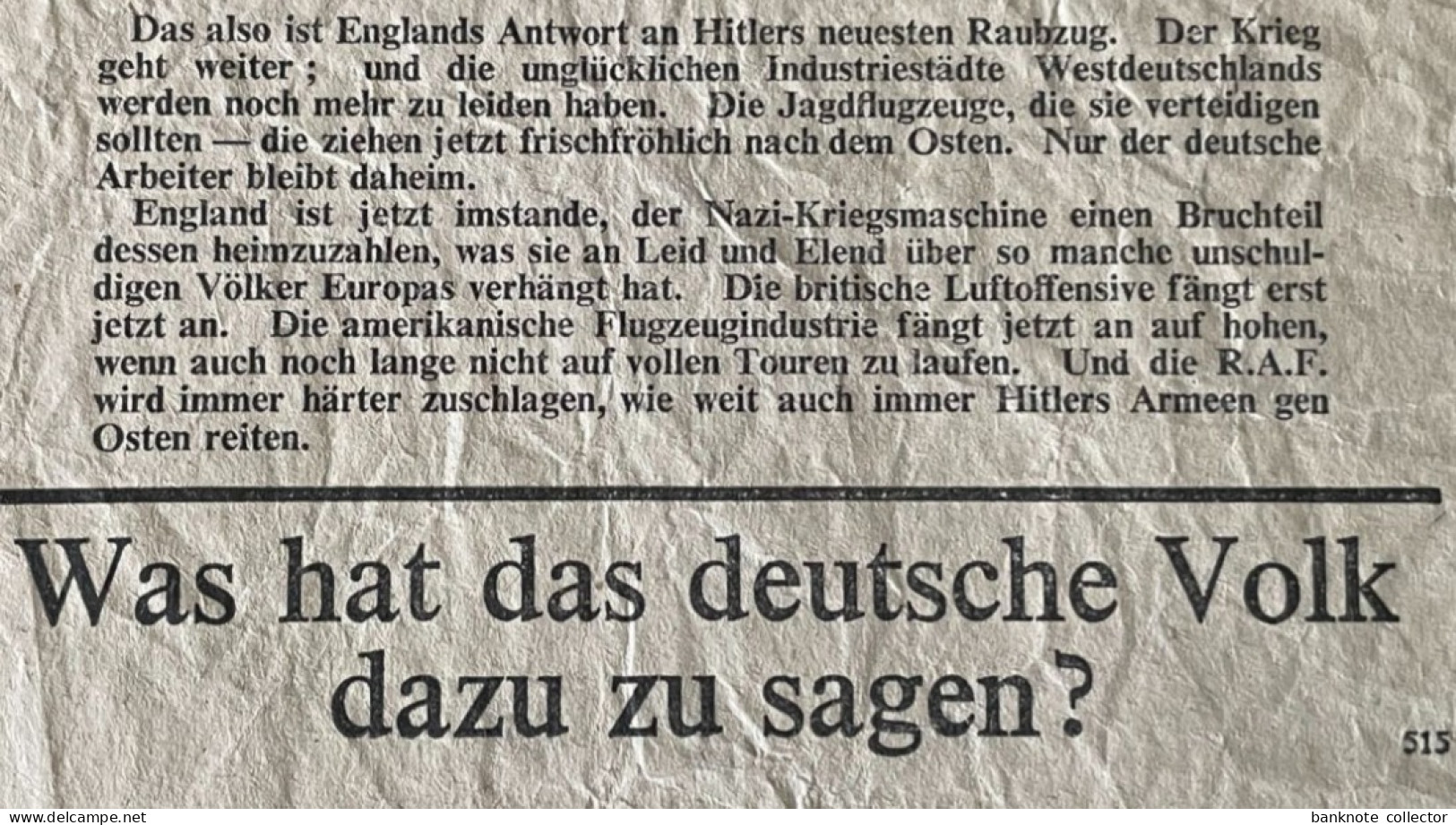 Deutschland, Germany - Flugblatt über Deutschland -  Englands Antwort - 1941 ! - 1939-45