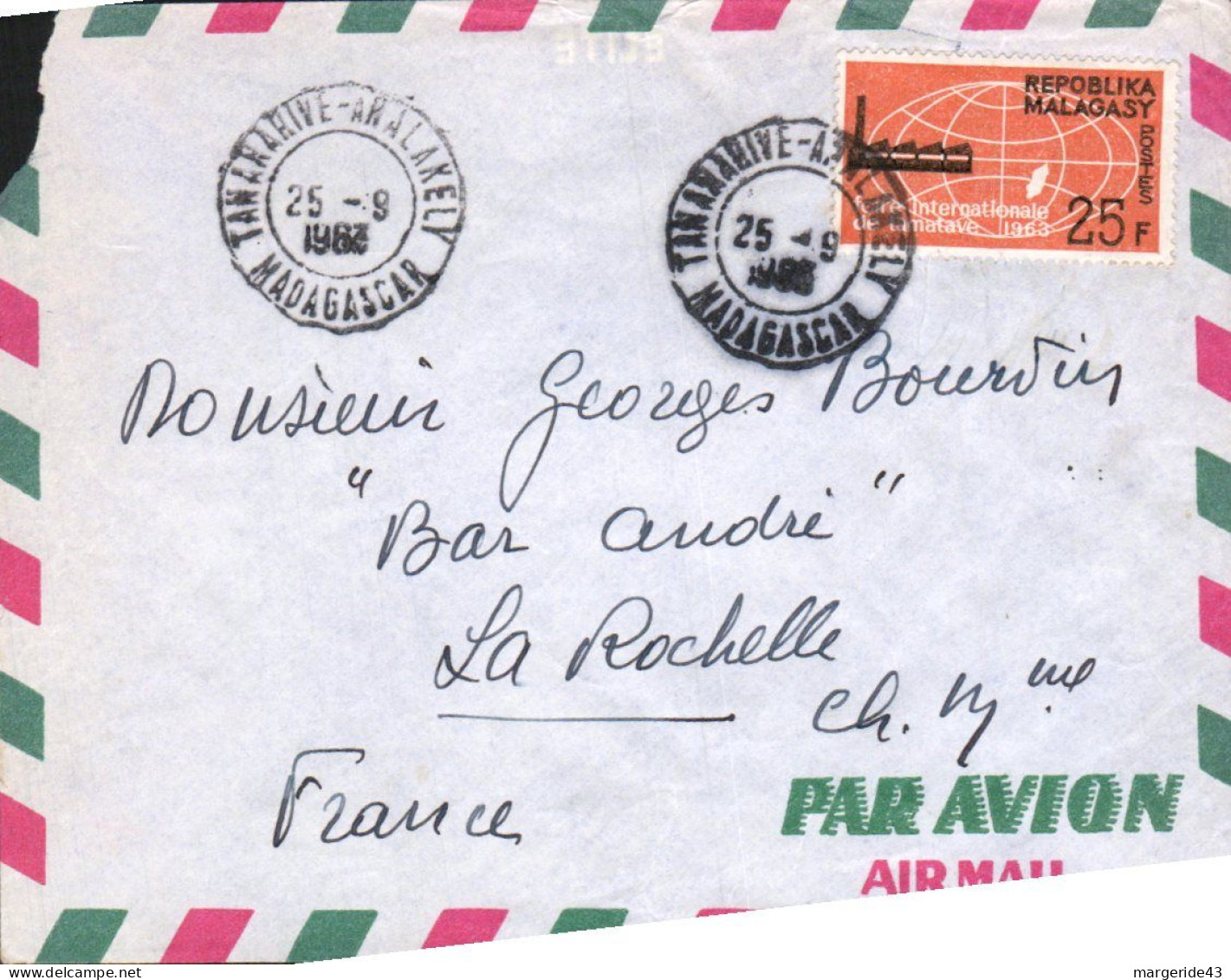 MADAGASCAR SEUL SUR LETTRE POUR LA FRANCE 1963 - Madagaskar (1960-...)