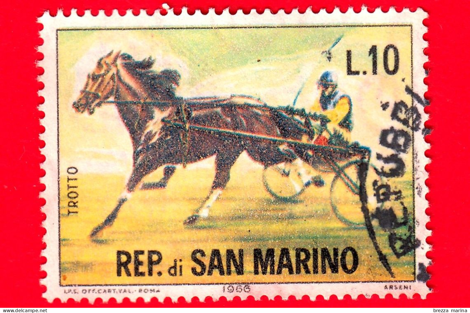 SAN MARINO - Usato - 1966 - Ippica - Trotto - 10 L. - Oblitérés