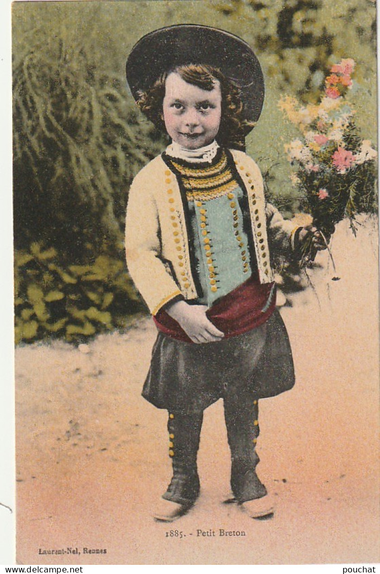 RE 3-(35) PETIT BRETON - ENFANT EN COSTUME TRADITIONNEL - CARTE COLORISEE - EDIT LAURANT NEL , RENNES - 2 SCANS - Rennes