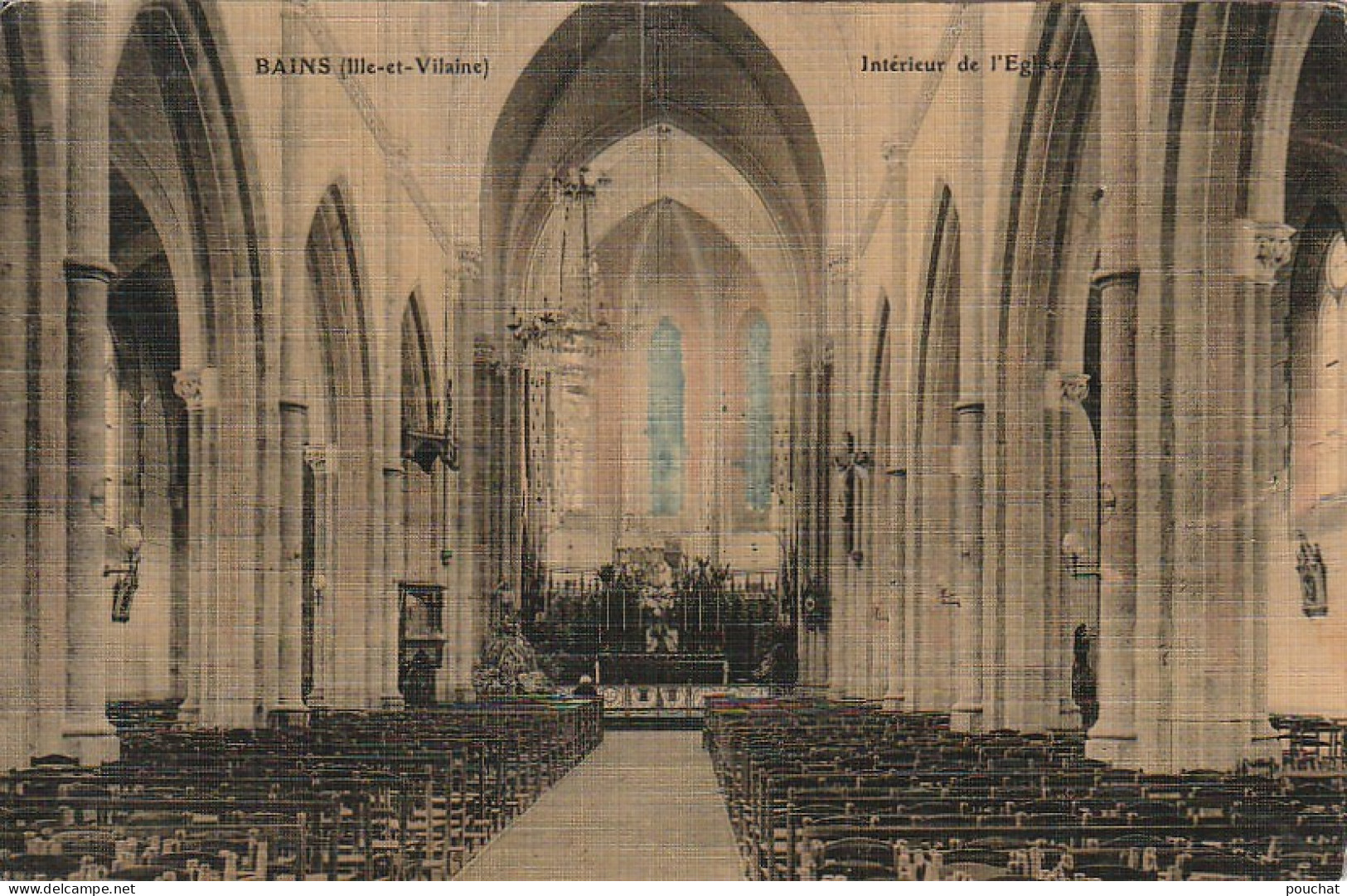 RE 3-(35) BAINS - INTERIEUR DE L' EGLISE - CARTE TOILEE COLORISEE - 2 SCANS - Other & Unclassified