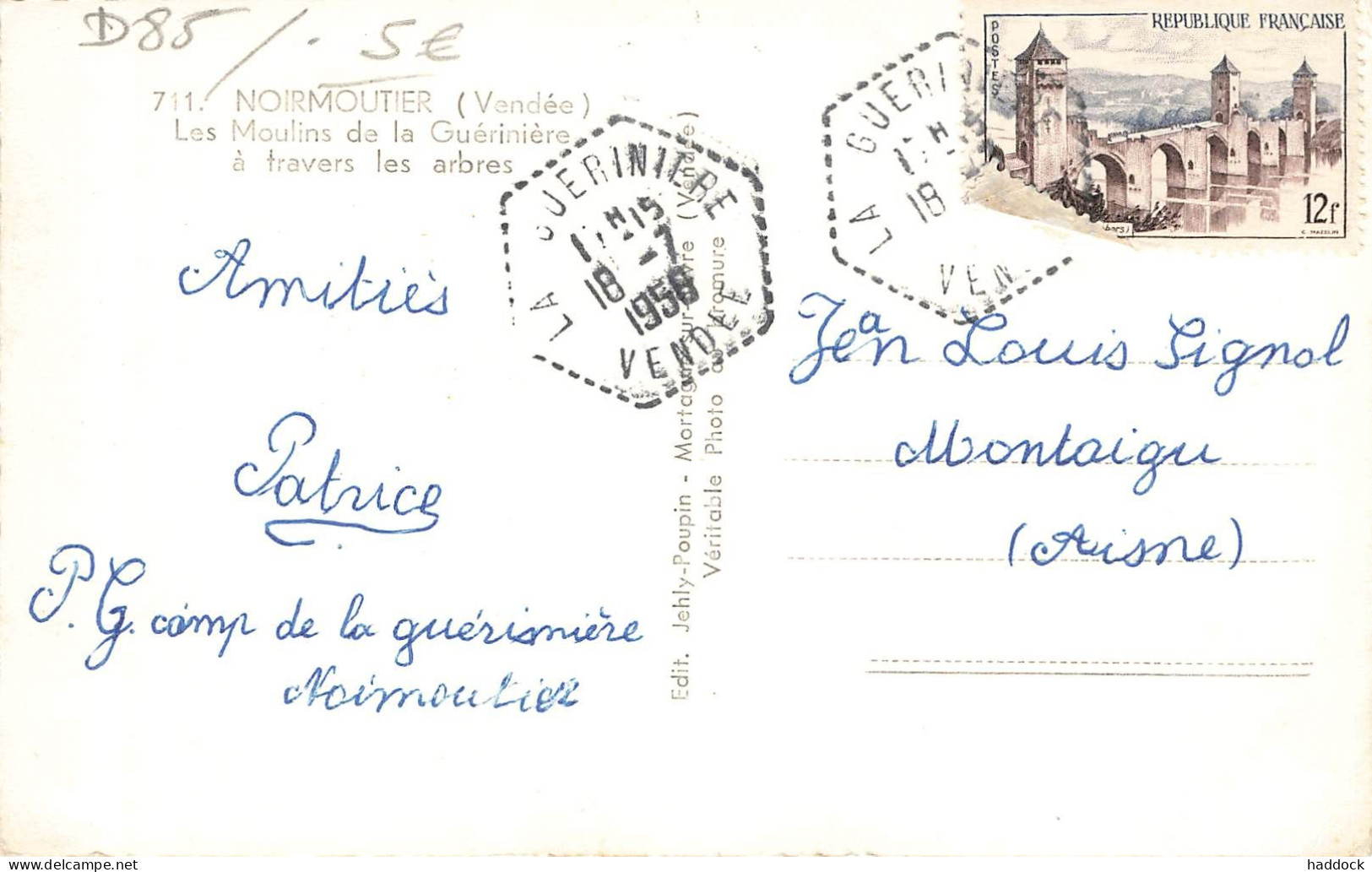 NOIRMOUTIER : LES MOULINS DE LA GUERINIERE A TRAVERS LES ARBRES - Noirmoutier
