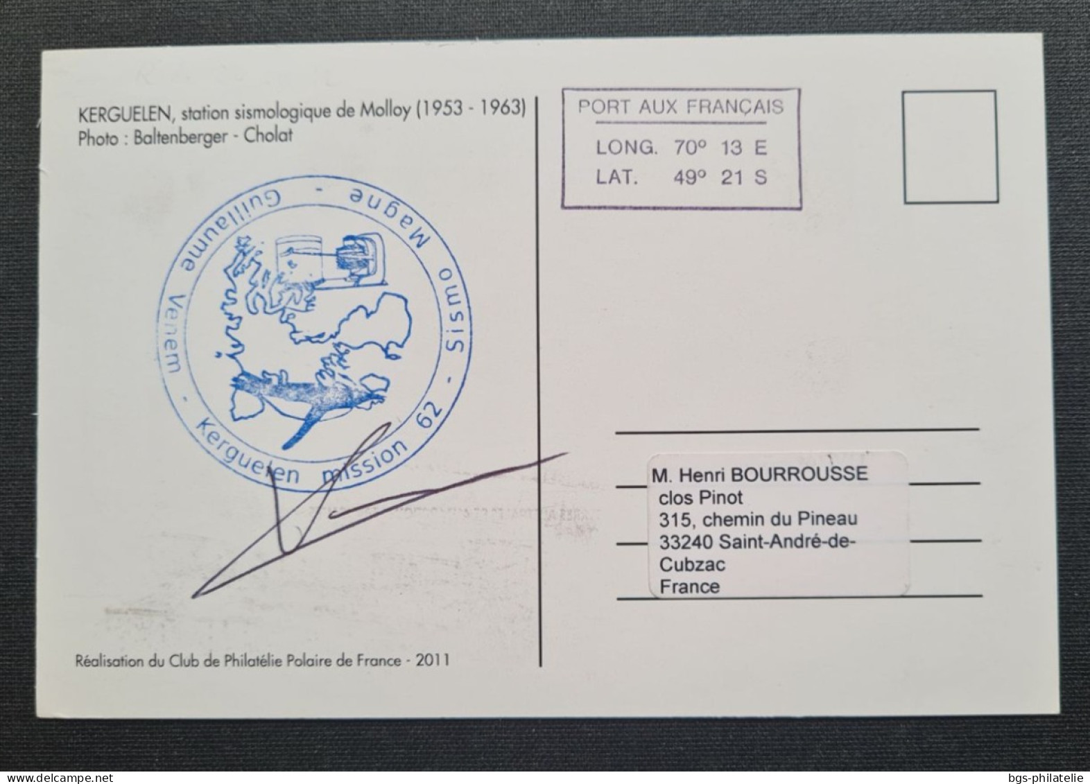 TAAF,  Timbre Numéro 611 Oblitéré De Kerguelen Le 1/1/2012. - Storia Postale