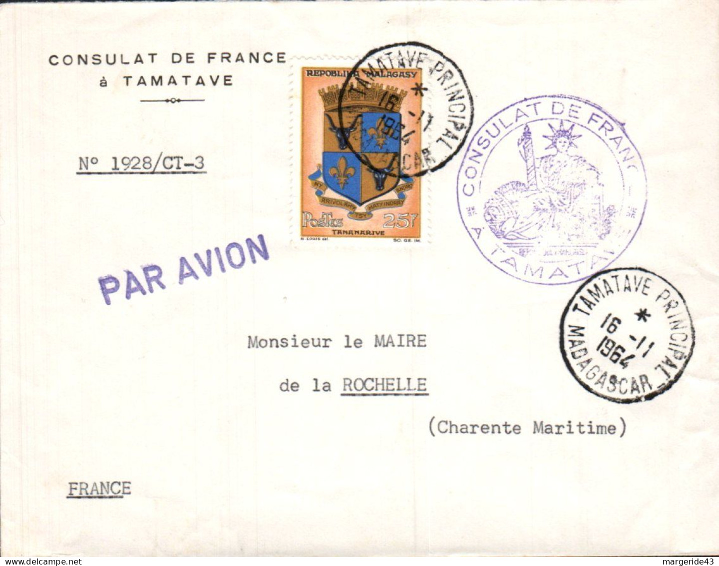 MADAGASCAR SEUL SUR LETTRE POUR LA FRANCE 1964 - Madagaskar (1960-...)