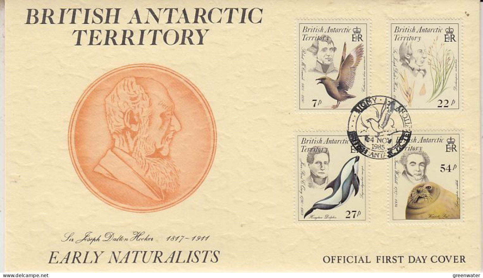 British Antarctic Territory (BAT) 1985 Early Naturalists 4v FDC Ca Signy (GS165) - FDC