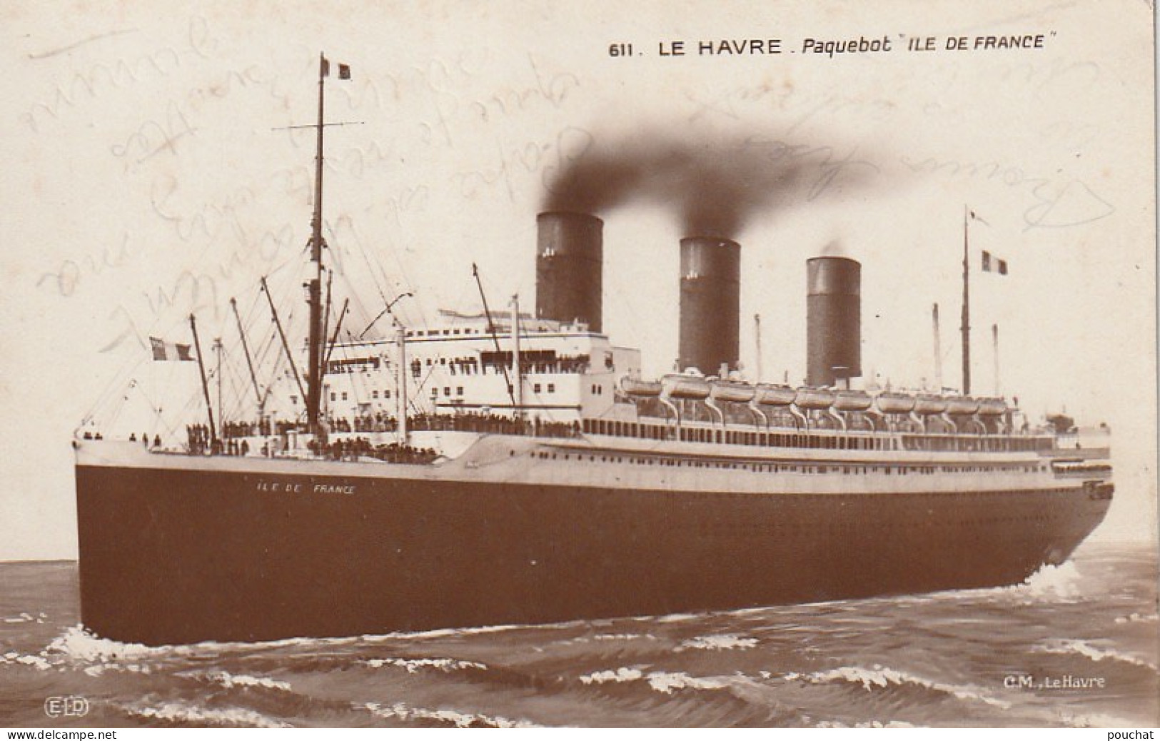 RE 11-(76) LE HAVRE - PAQUEBOT " ILE DE FRANCE "  - 2 SCANS - Steamers