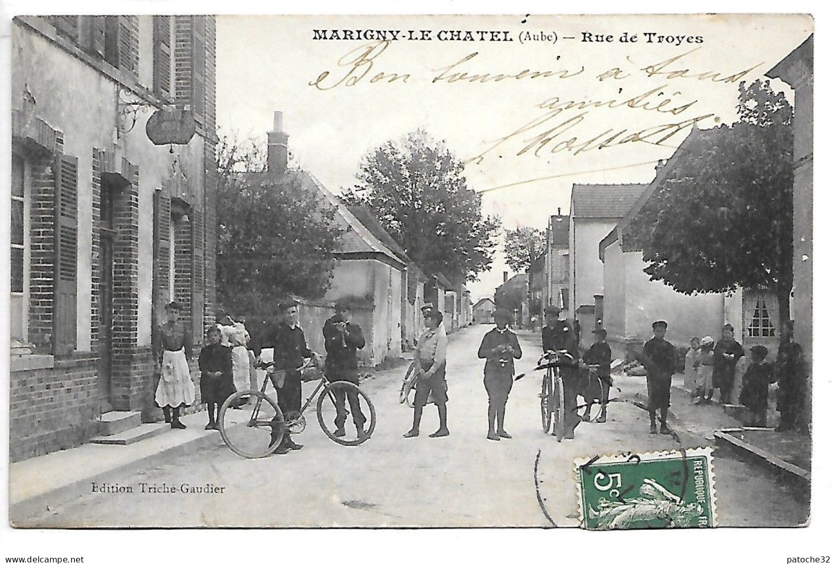 Cpa...Marigny-le-Chatel...(aube)...route De Troyes...1908...animée...(Cordonnier,réparation Sabots,galoches)... - Autres & Non Classés