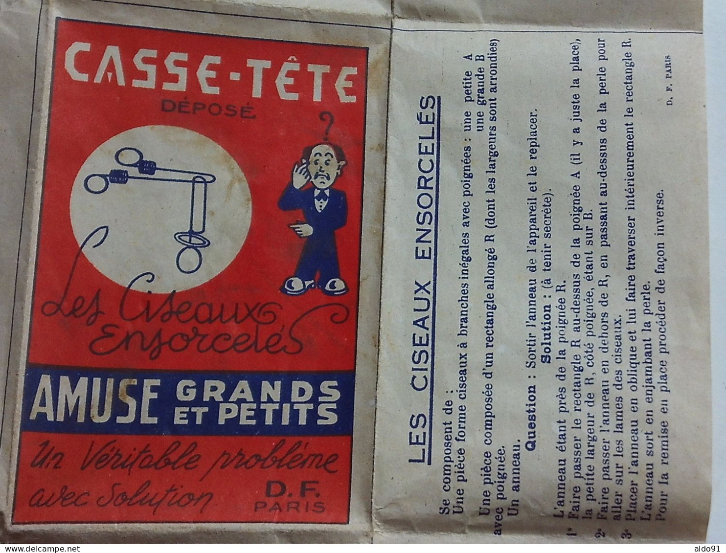 (Jeu Ancien - Casse-tête...avec Emballage Solution) -  Les Ciseaux Ensorcelés.............voir Scans - Jugetes Antiguos