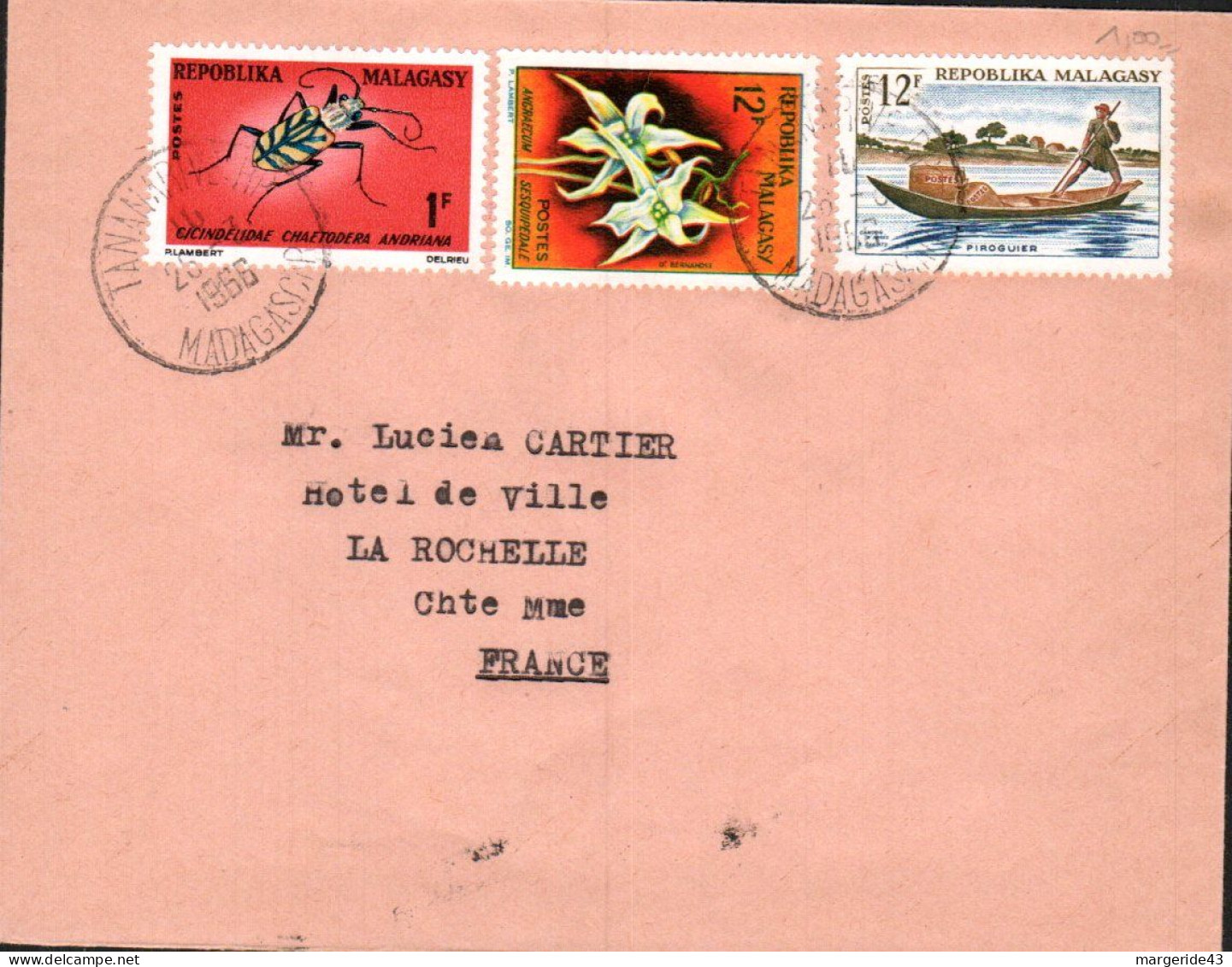 MADAGASCAR AFFRANCHISSEMENT COMPOSE SUR LETTRE POUR LA FRANCE 1966 - Madagascar (1960-...)