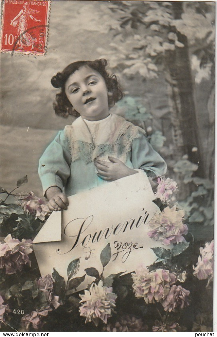 RE 14-" SOUVENIR " - ENFANT AU MILIEU DES FLEURS - CARTE COLORISEE - 2 SCANS - Abbildungen