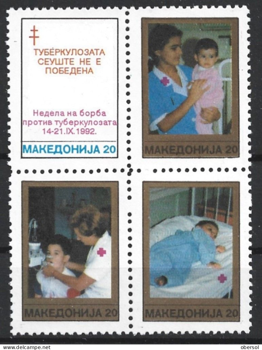 Macedonia 1992 Red Cross Solidarity Complete Block Of Four MNH - Nordmazedonien