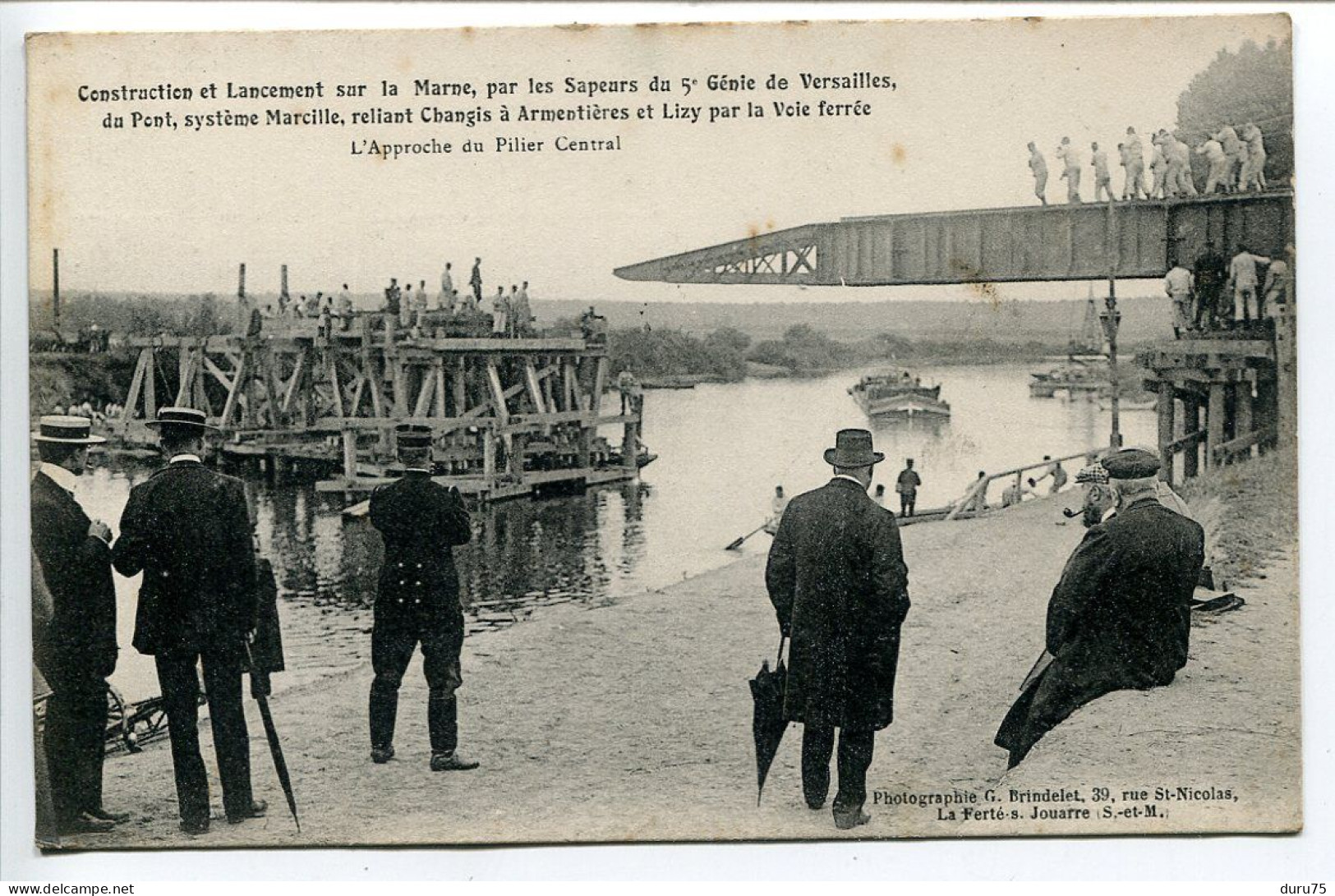 Militaria CPA Ecrite 1917 * Construction Lancement Sur La Marne Du Pont Marcille Par Sapeurs Du 5e Génie De Versailles - Regiments