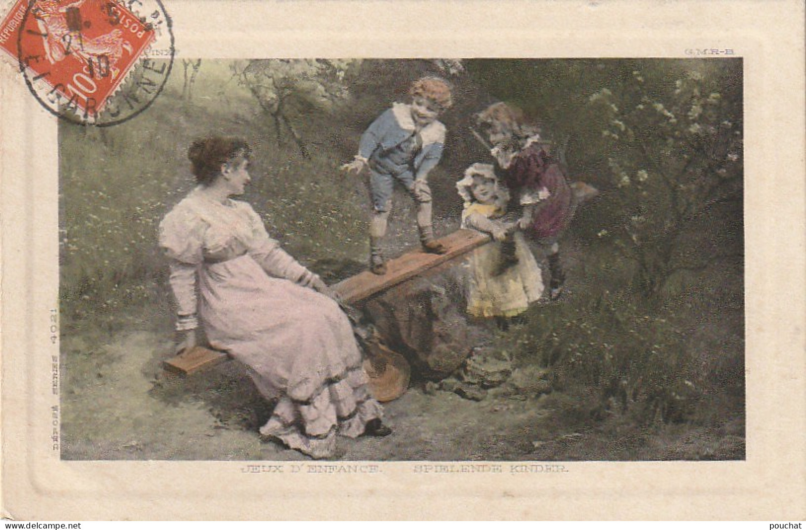 RE 15 - JEUX D' ENFANCE - MAMAN JOUANT A LA  BALANCOIRE A BASCULE AVEC SES ENFANTS - CARTE COLORISEE - 2 SCANS - Gruppen Von Kindern Und Familien