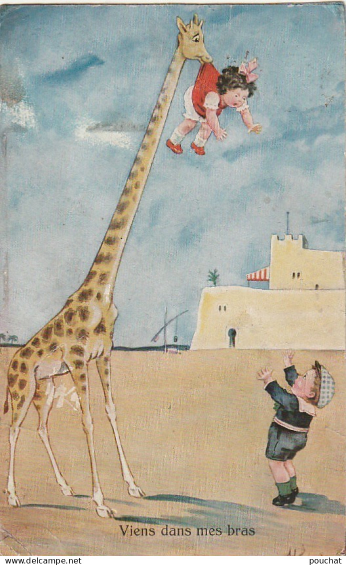 RE 15 - " VIENS  DANS MES BRAS "- FILLETTE ENLEVEE PAR UNE GIRAFE - CARTE COULEURS - 2 SCANS - Humorvolle Karten