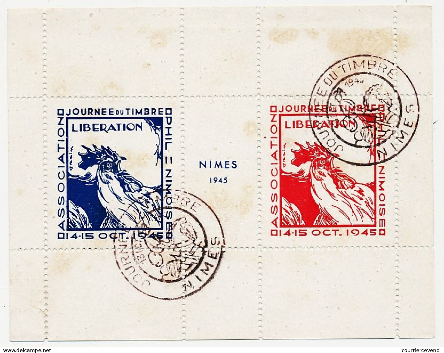FRANCE => Bloc LIBERATION Dessiné Par Draim (Victor Miard) Journée Du Timbre De Nimes 14/15 Oct 1945 - Briefmarkenmessen