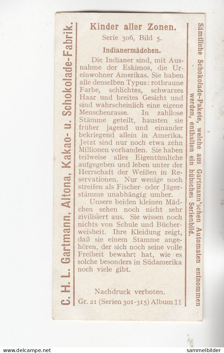 Gartmann Kinder Aler Zonen Indianermädchen        Serie 306 #5 Von 1909 - Other & Unclassified