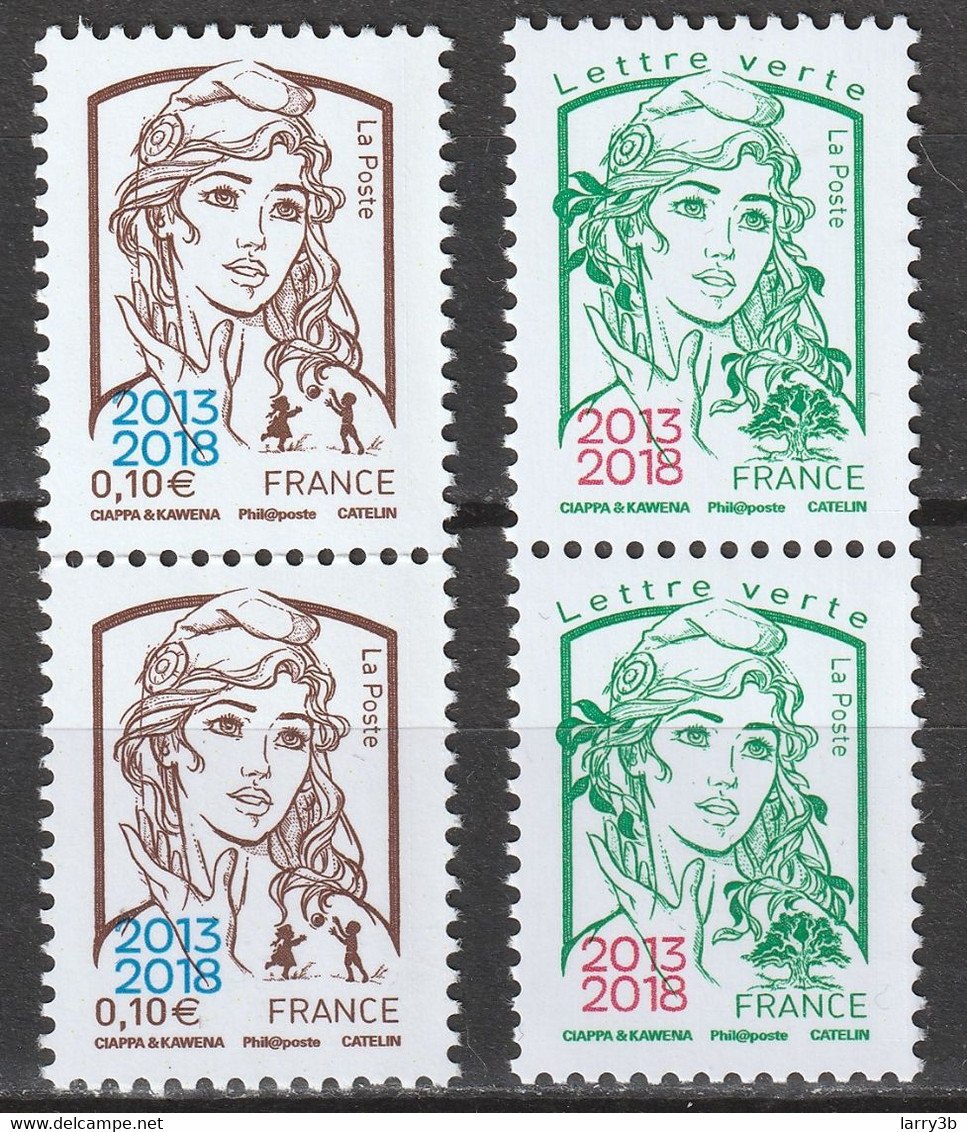 2018 YT 5234+5235 Marianne Ciappa (0,10 Et 0,80) Surchargée 2013/2018 - Salon Paris Philex (2018), Paire - NEUF - Unused Stamps