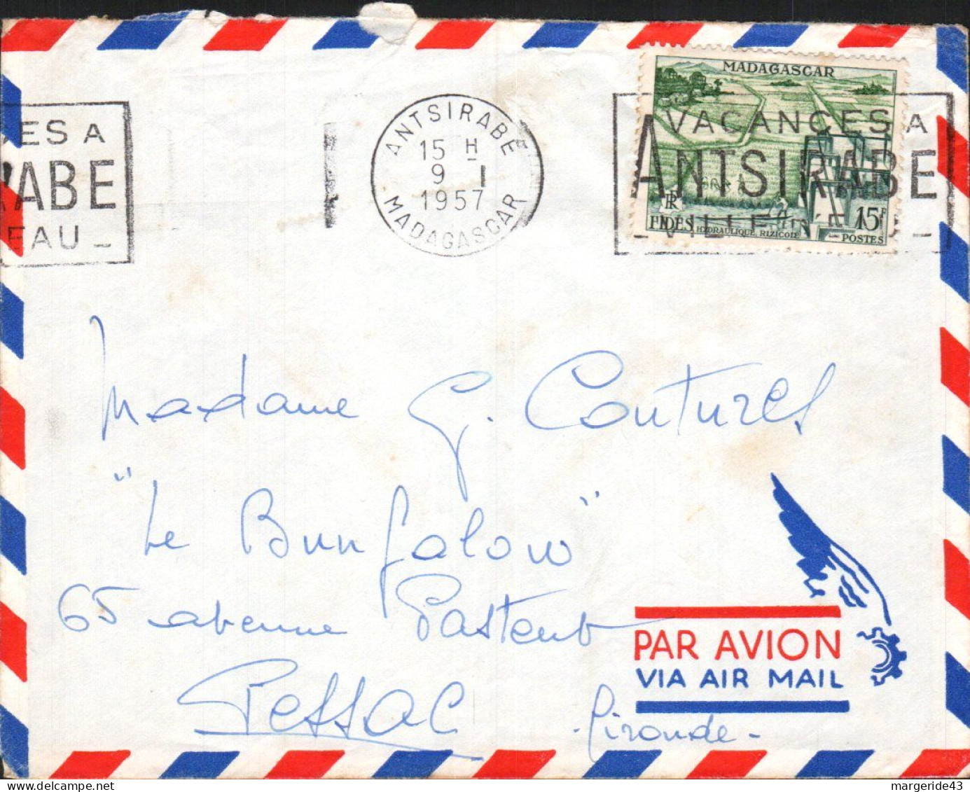 MADAGASCAR SEUL SUR LETTRE POUR LA FRANCE 1957 - Cartas & Documentos
