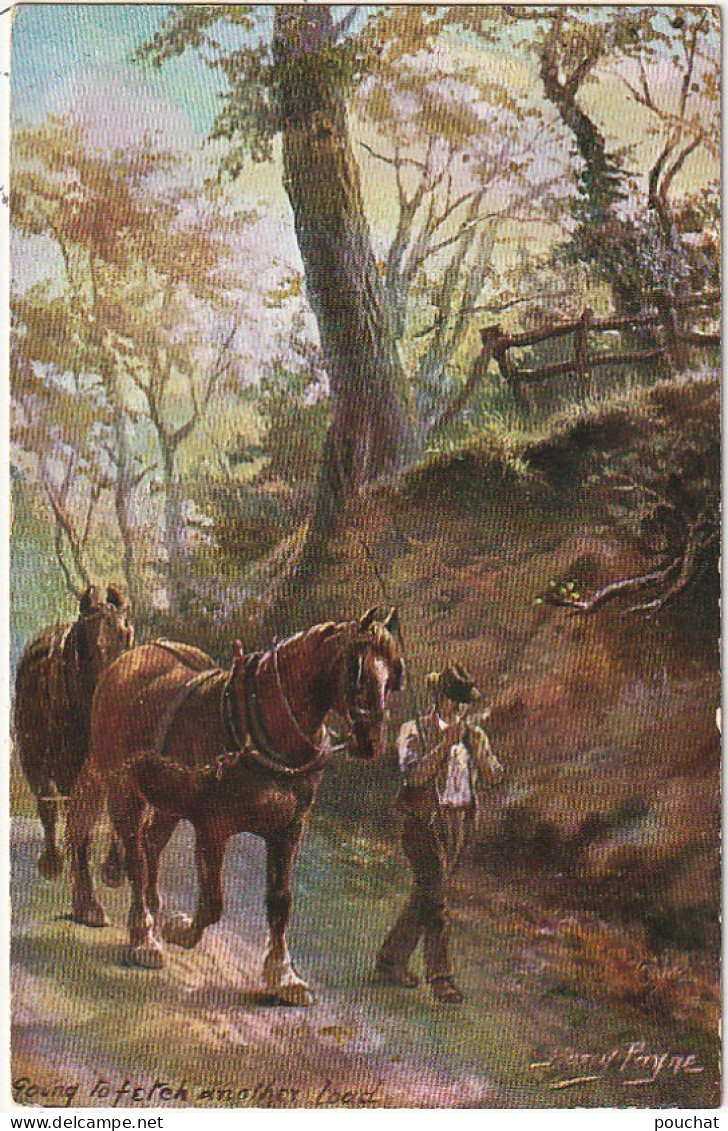 RE 19-" GOING TO FETCH ANOHER LOAD " - ATTELAGE DE CHEVAUX AVEC PAYSAN DANS LES SOUS BOIS - ILLUSTRATEUR PAYNE - 2 SCANS - Paarden