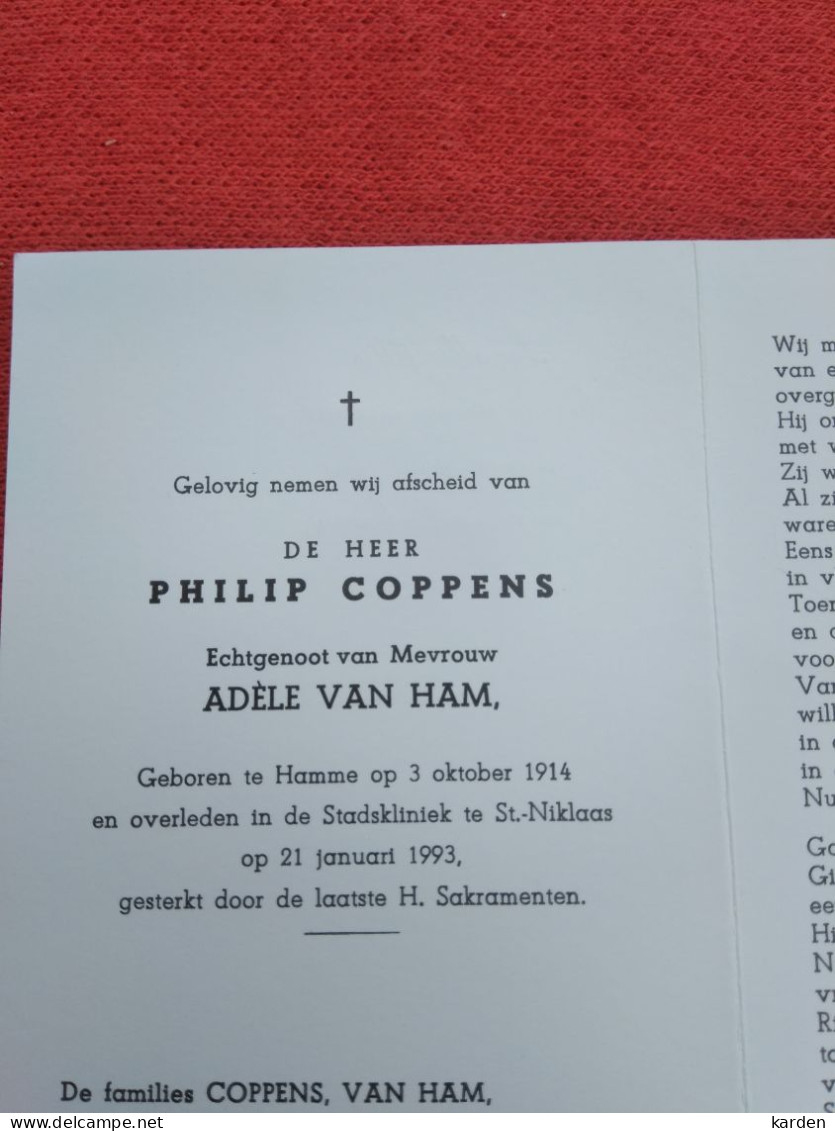 Doodsprentje Philip Coppens / Hamme 3/10/1914 Sint Niklaas 21/1/1993 ( Adèle Van Ham ) - Religion &  Esoterik