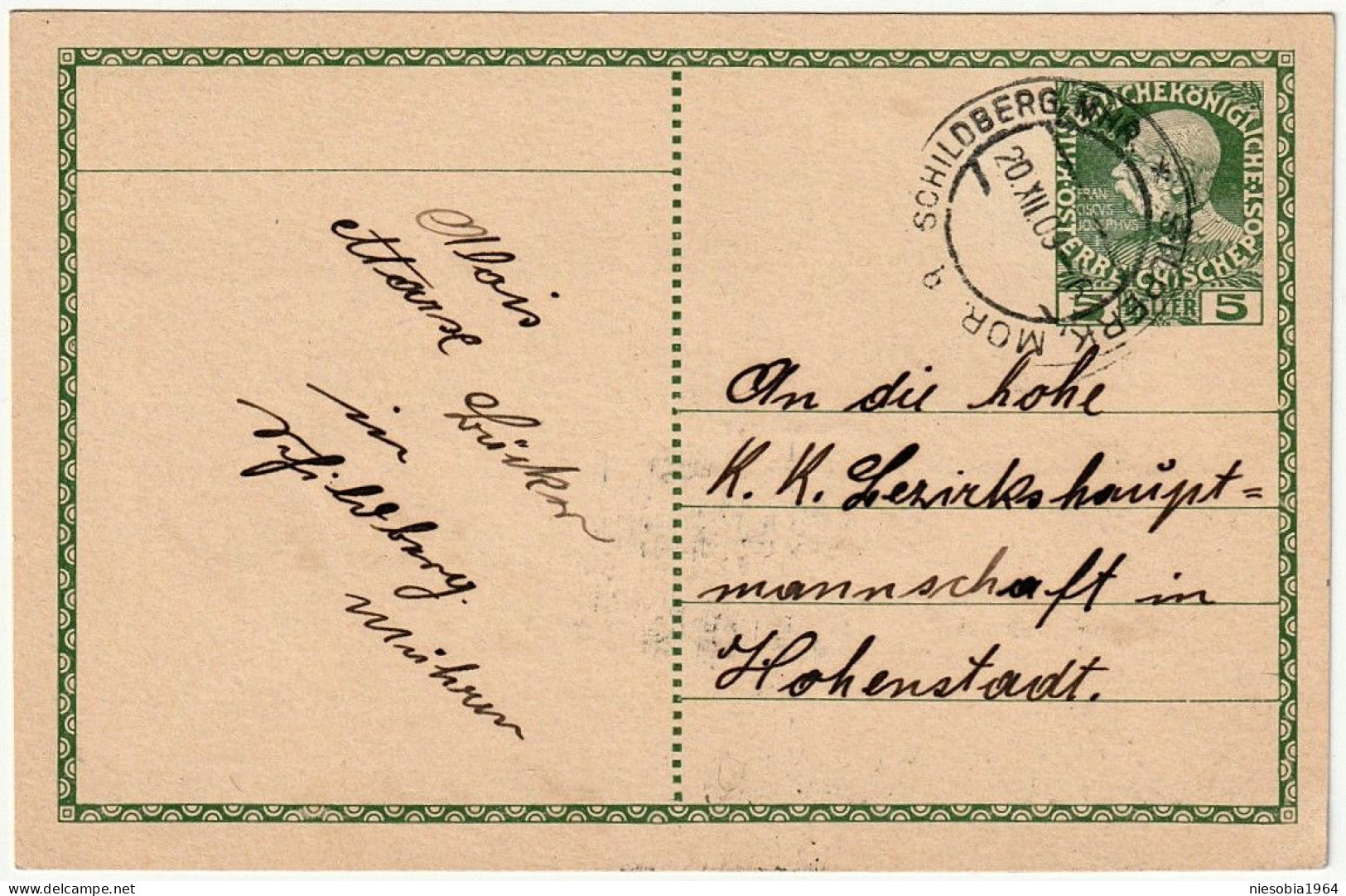 Kaiserliche Königliche österreichische Postkarte Siegel Schildberg, Šilperk Mähren 20.12.1909 - Brieven En Documenten