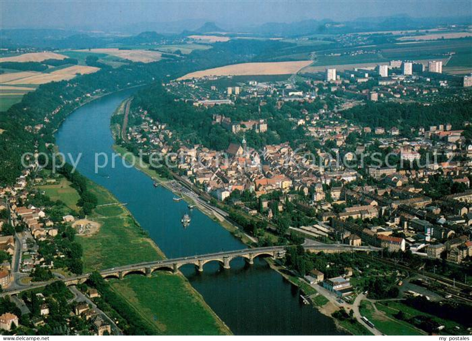 73723479 Pirna Elbe Fliegeraufnahme Mit Copitzer Bruecke Und Pirnaer Altstadt Mi - Pirna