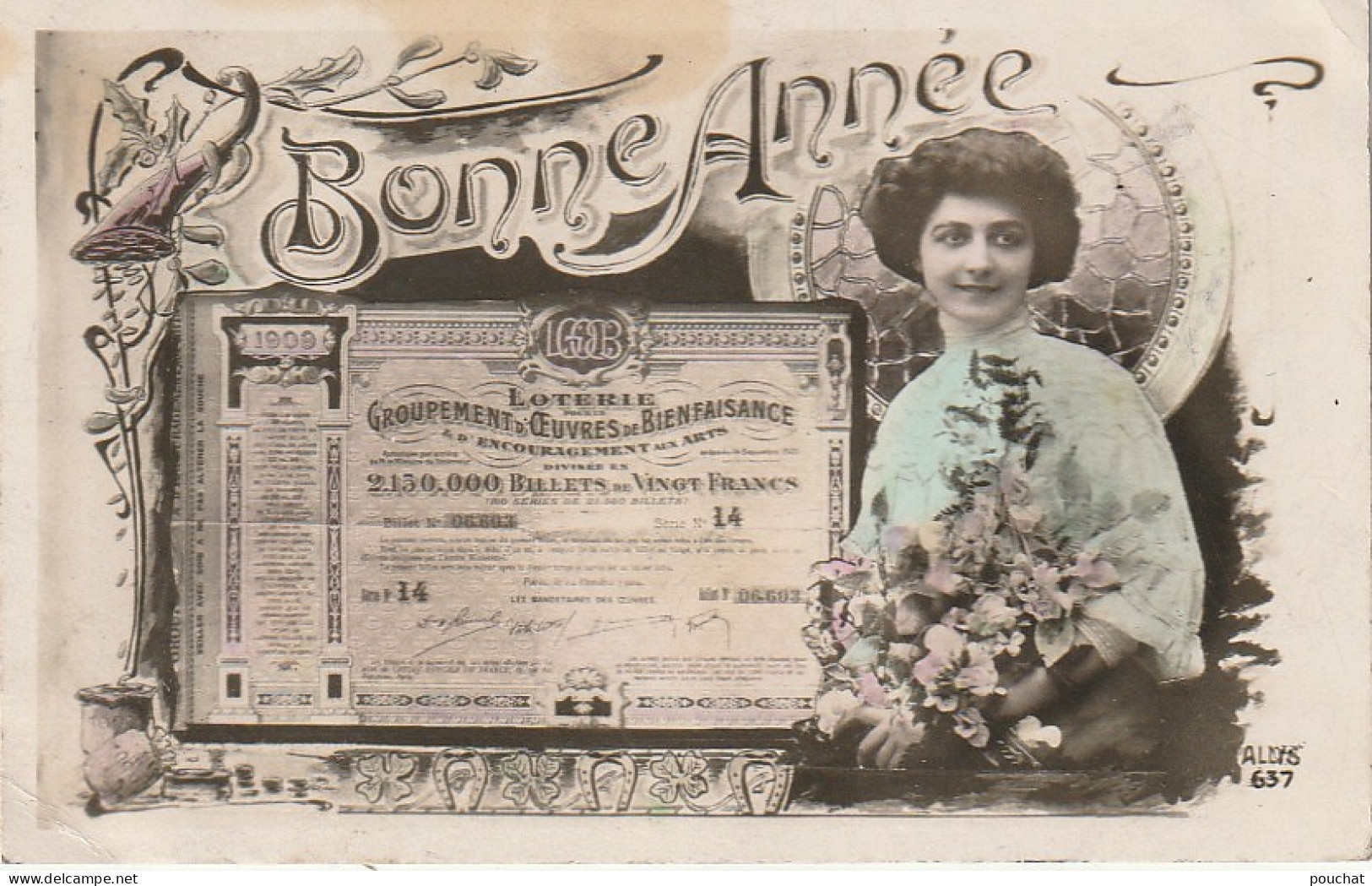 RE 20- " BONNE ANNEE " - BILLET DE LOTERIE 1909 - 2 SCANS - Nieuwjaar
