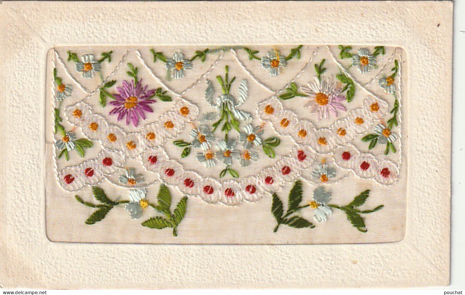 RE 22- CARTE BRODEE FANTAISIE  A RABAT " BONNE FETE " - FLEURS  - 3 SCANS - Embroidered