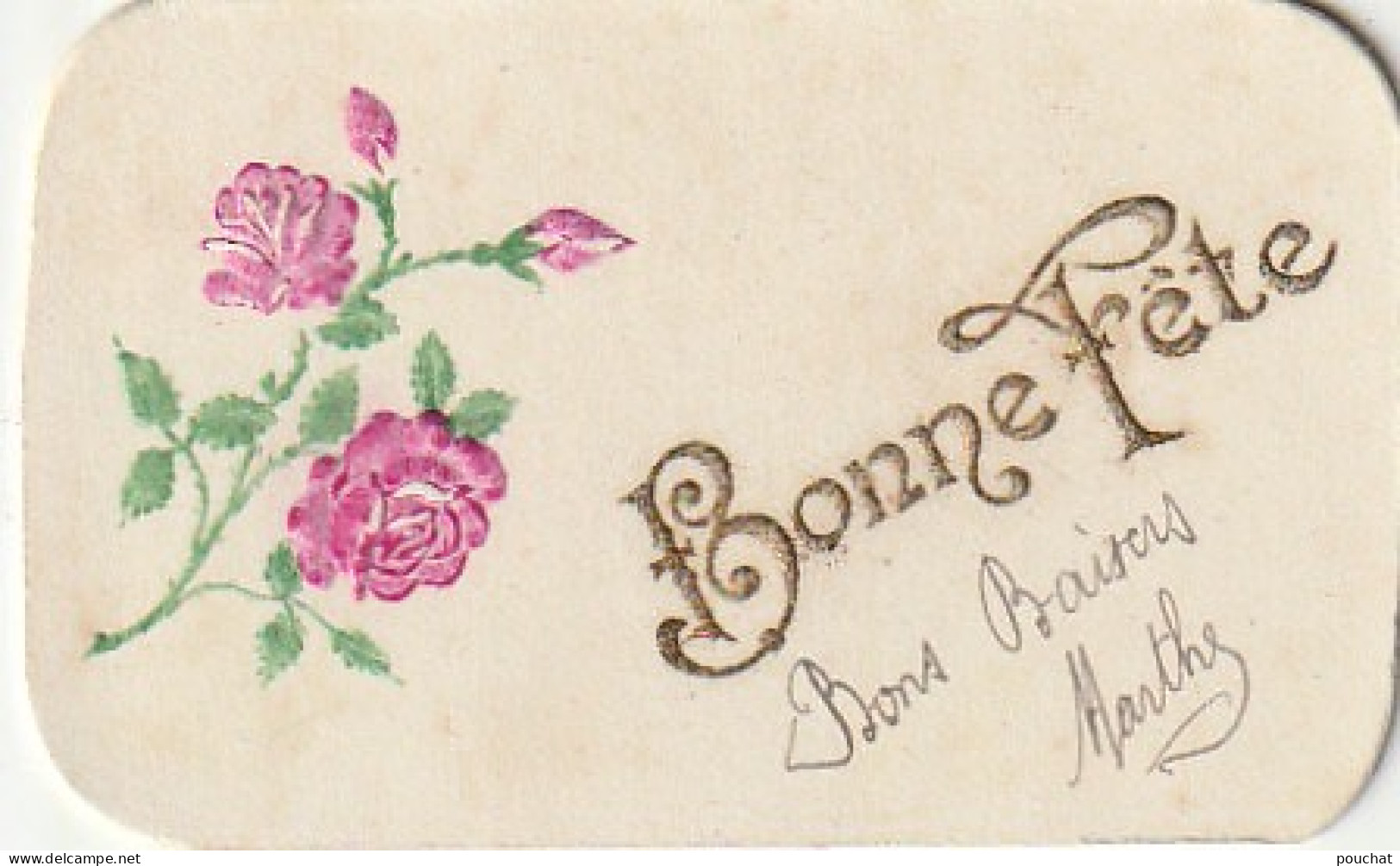 RE 22- CARTE BRODEE FANTAISIE  A RABAT " BONNE FETE " - FLEURS  - 3 SCANS - Embroidered