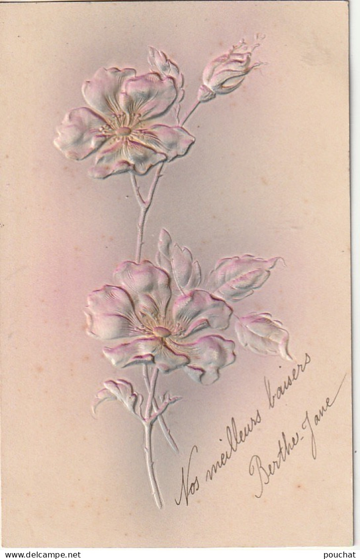 RE 22- CARTE FANTAISIE GAUFREE - FLEURS - ROSES - 2 SCANS - Sonstige & Ohne Zuordnung